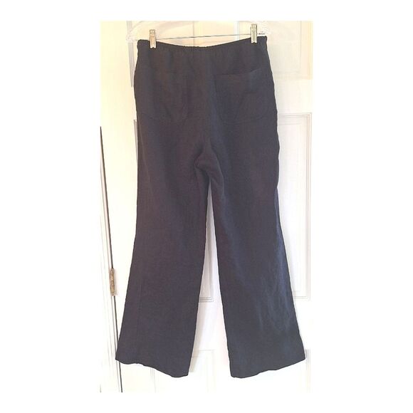 Chico's 100% Linen Pant Black Pull On Wide Leg Back Pockets size 1 S 8 10 Long - Picture 2 of 16